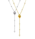 Dainty Heart and CZ Cross Pendant Lariat Necklace Stainless Steel