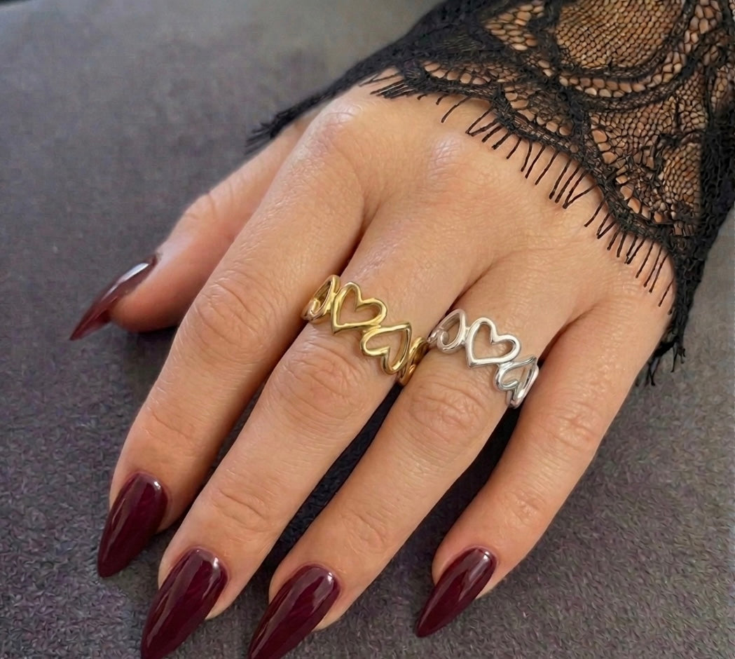 Multi Hollow Heart Ring Stainless Steel