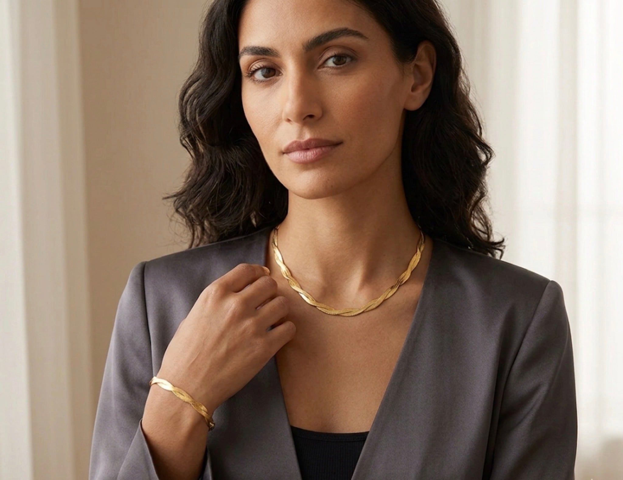 Twisted Gold Snake chain Necklace and Bracelet Set Stainless Steel