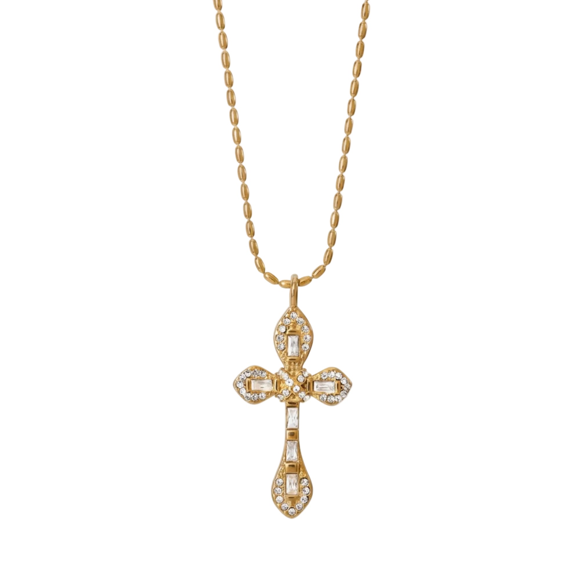 Pave CZ Lux Cross Pendant Necklace Stainless Steel