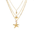 Starfish and Shells Layered Stainless Steel Necklace