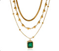Emerald Heartbeat Layered Necklace Stainless Steel