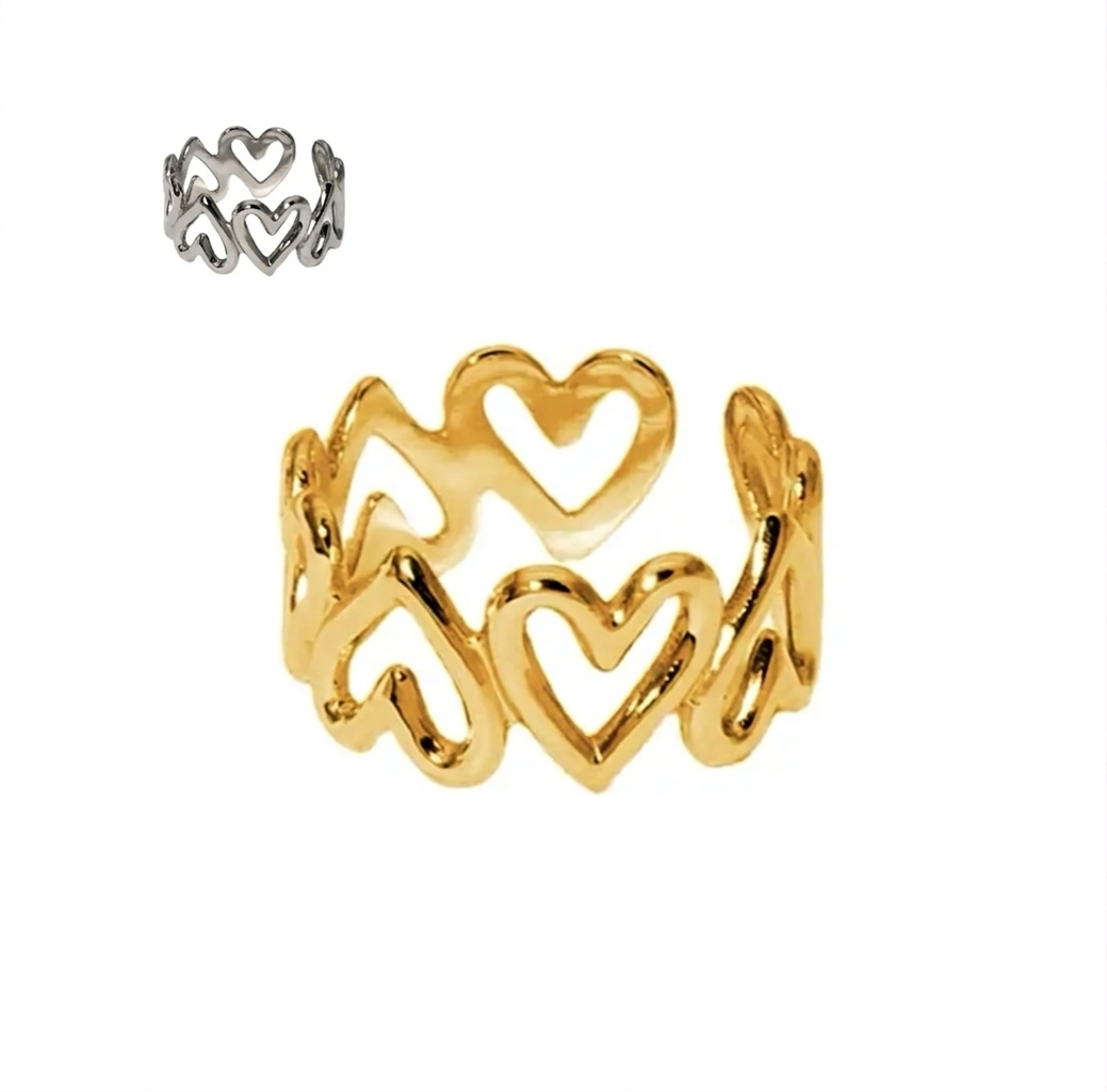 Multi Hollow Heart Ring Stainless Steel