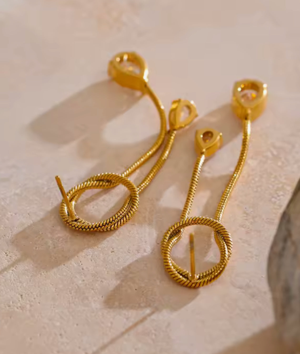 Knotted Rope CZ Drop Earrings Stainless Steel