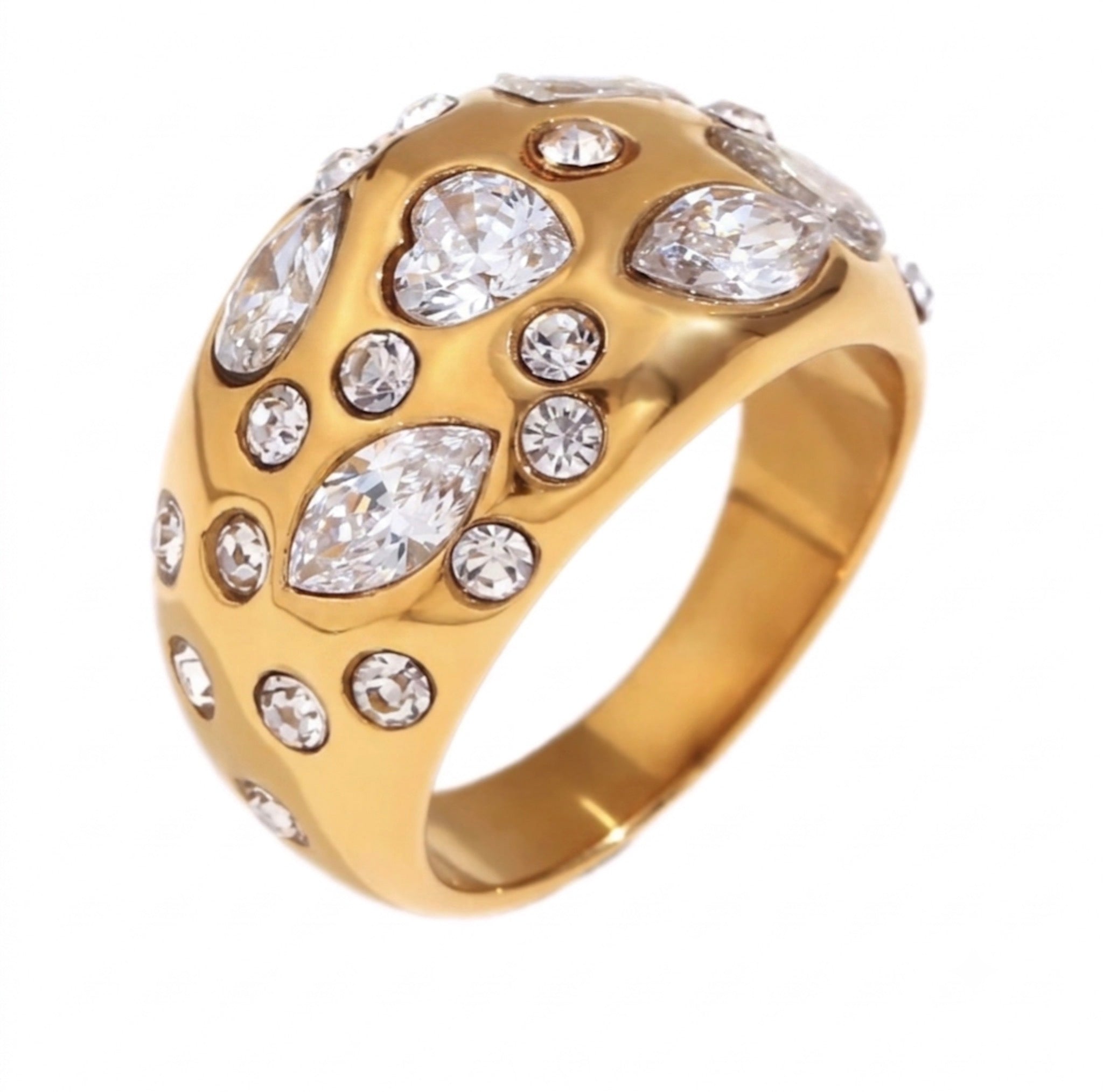 Multi Shape CZ Glamour Stainless Steel Ring