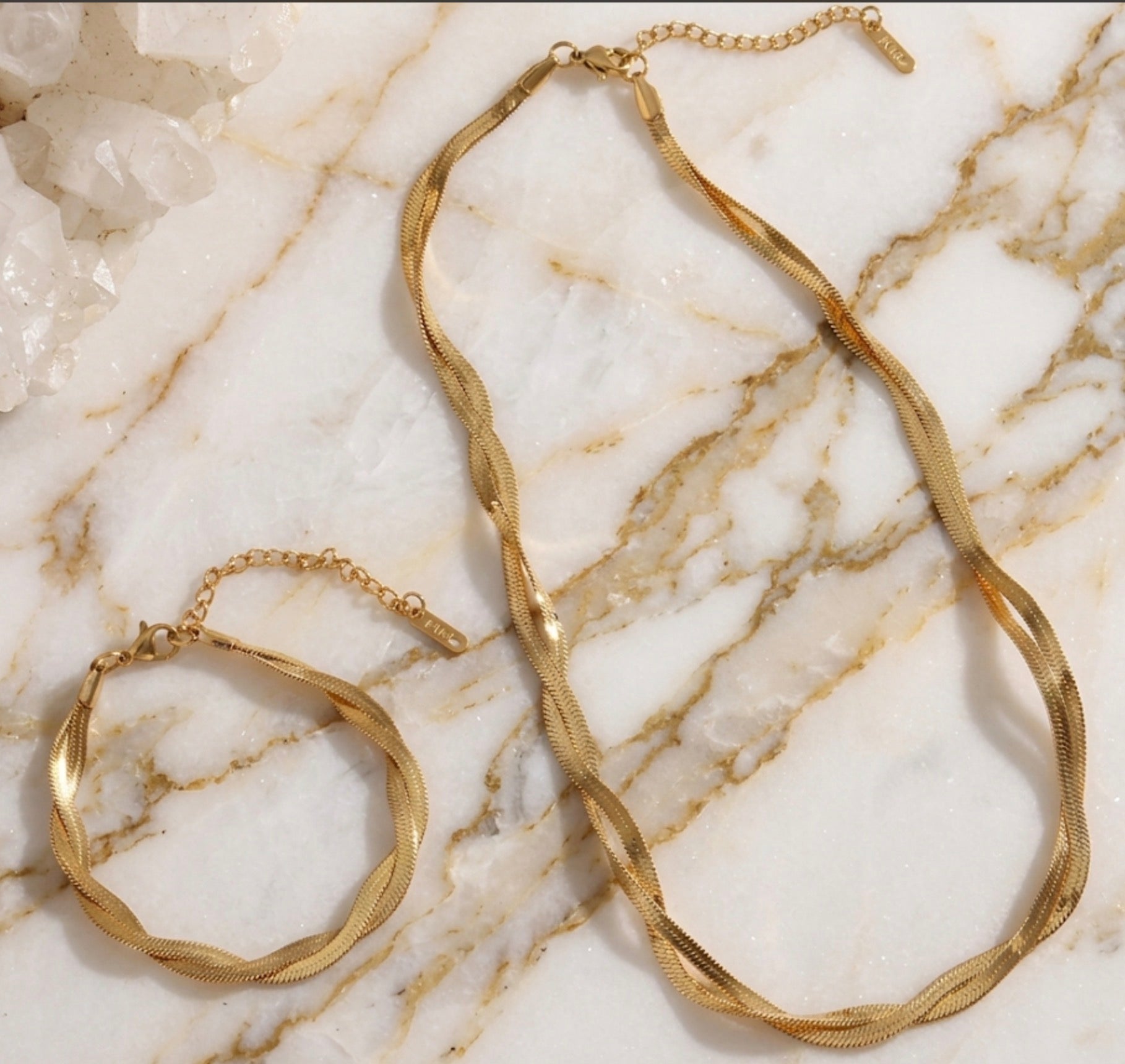 Twisted Gold Snake chain Necklace and Bracelet Set Stainless Steel