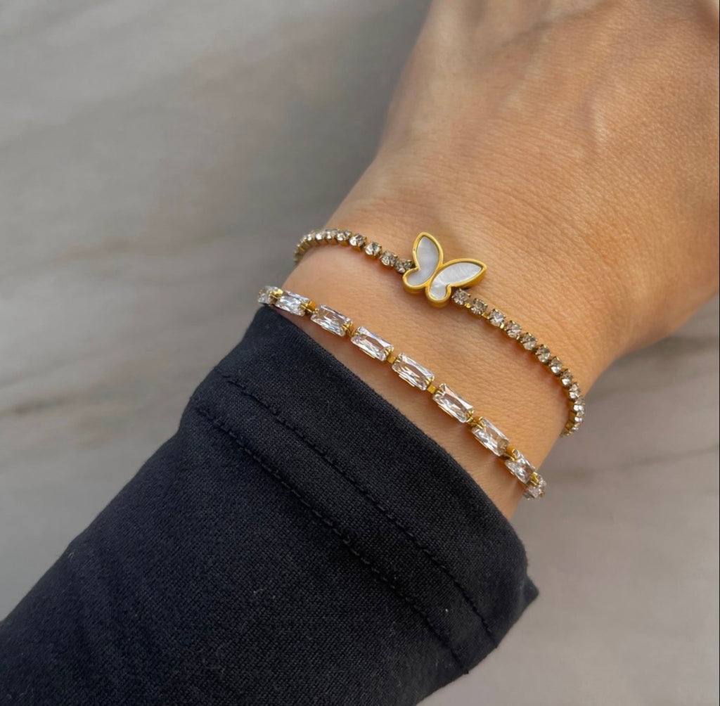 Mother of Pearl Butterfly Tennis Bracelet Stainless Steel
