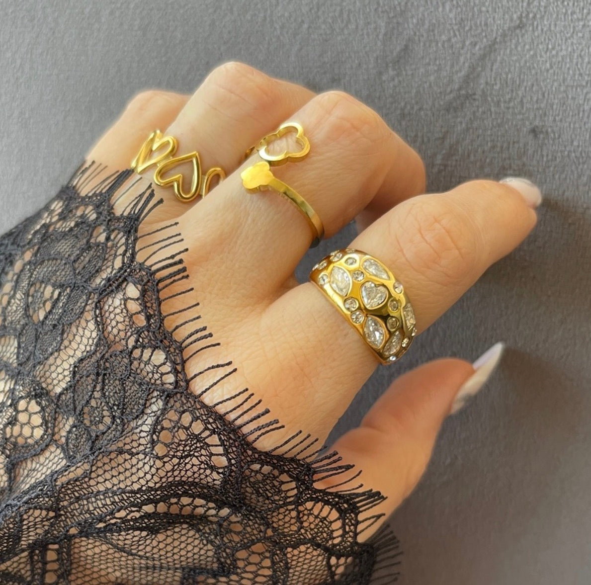 Multi Shape CZ Glamour Stainless Steel Ring
