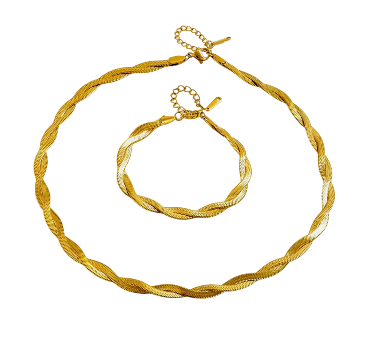 Twisted Gold Snake chain Necklace and Bracelet Set Stainless Steel