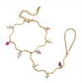 Natural Stone Beaded Wavy Hand Chain Stainless Steel