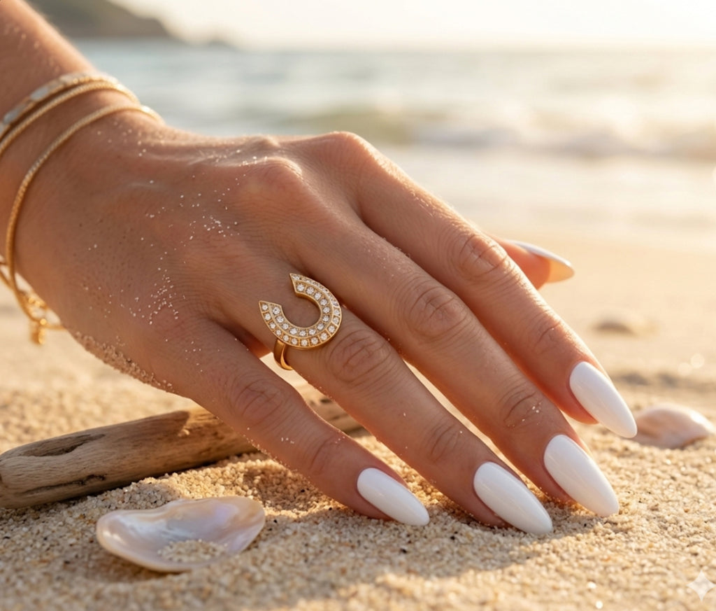 Pave CZ Horseshoe Ring Stainless Steel