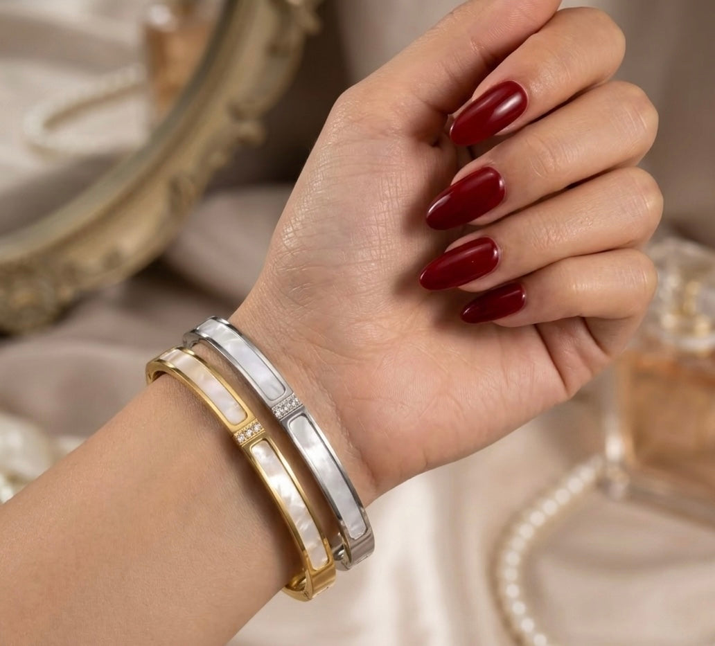 Mother of Pearl Cz Bangle Stainless Steel