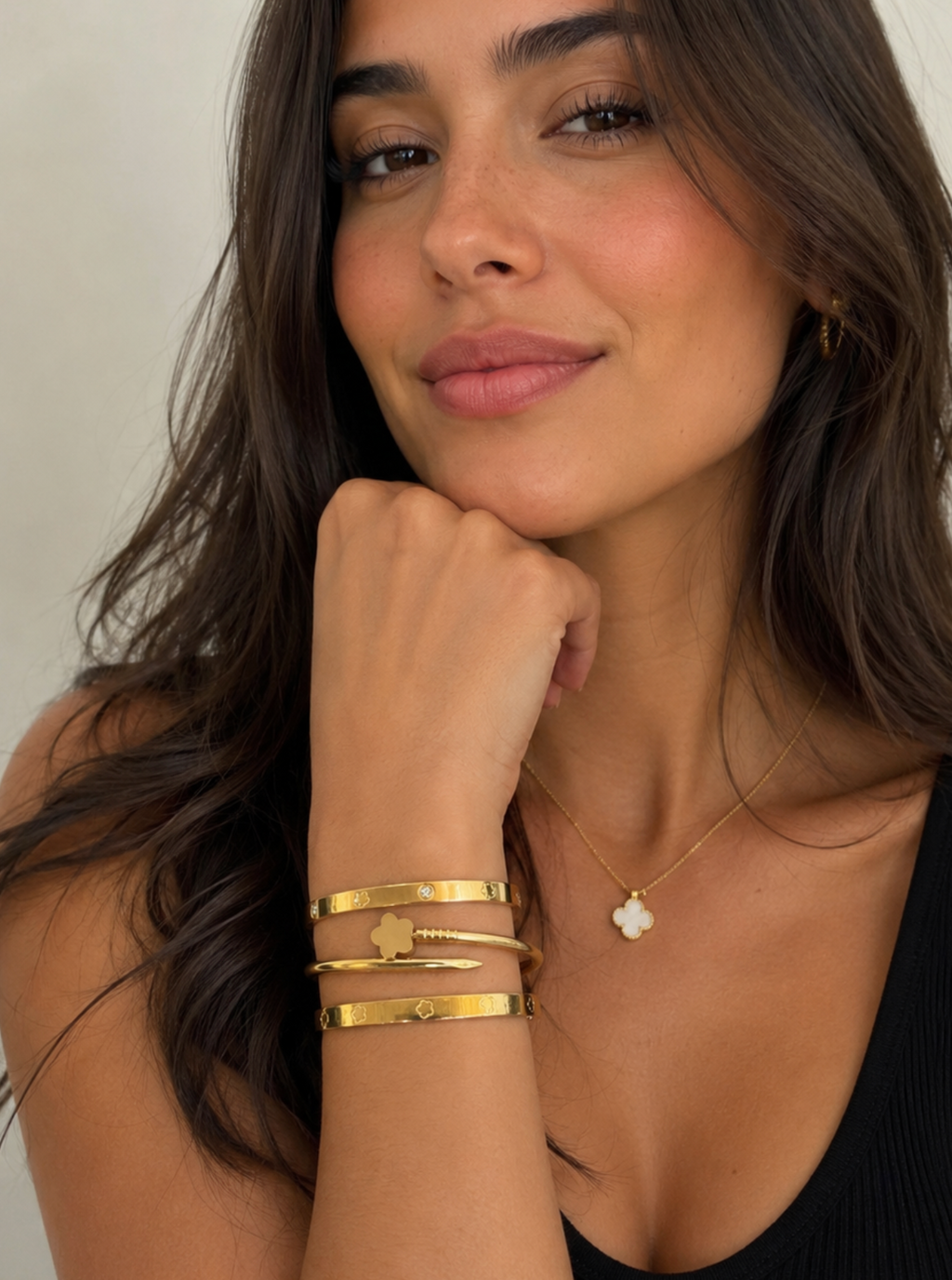 Flower Gold Bangle Set Stainless Steel