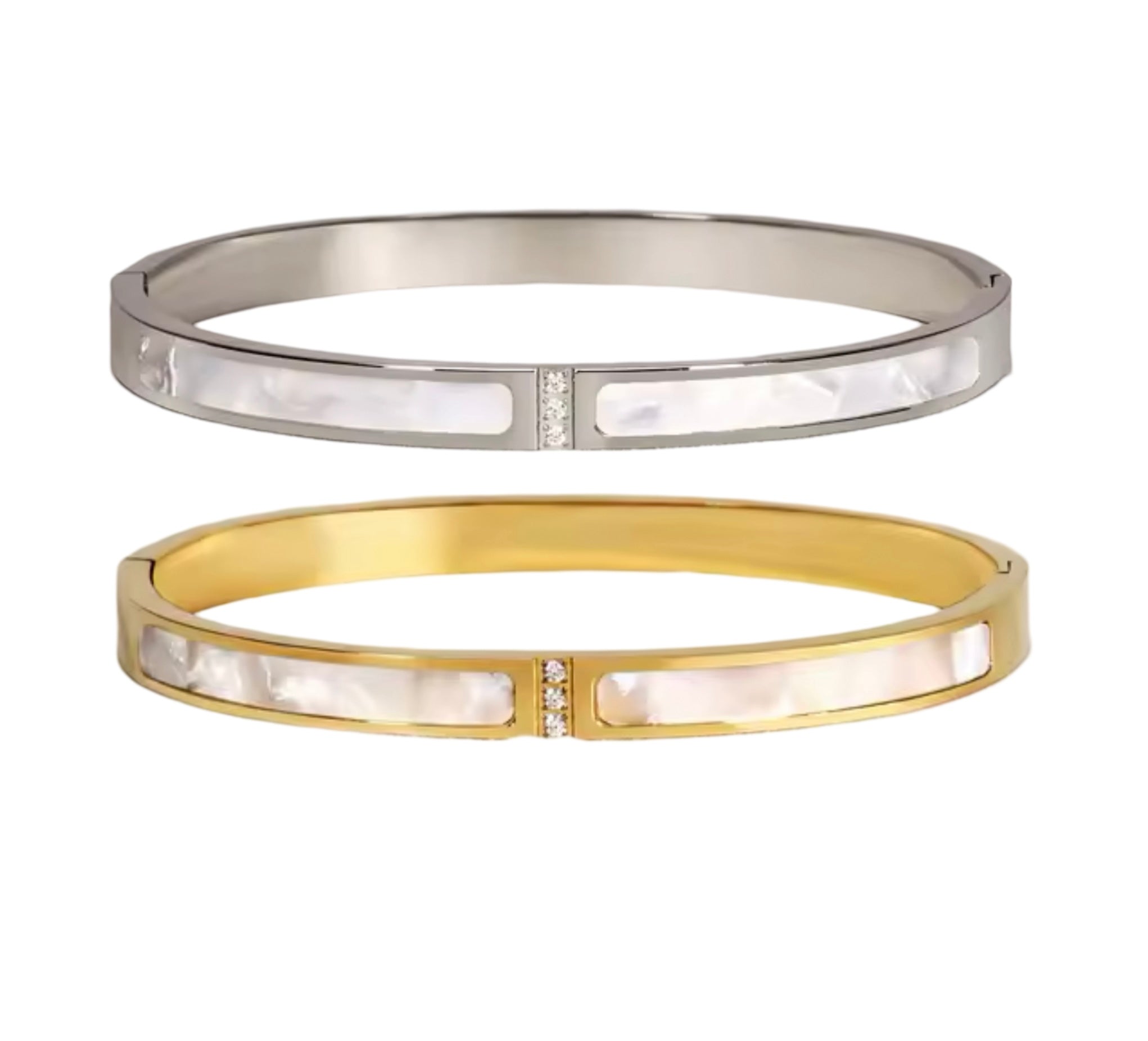 Mother of Pearl Cz Bangle Stainless Steel