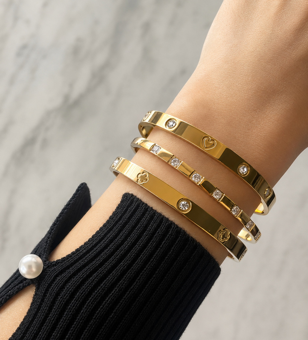 Cz and Clover Bangle Stainless Steel