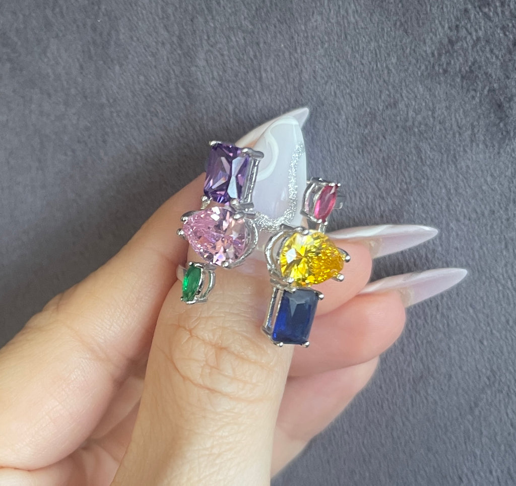 Colorful CZ Sterling Silver Cage Ring