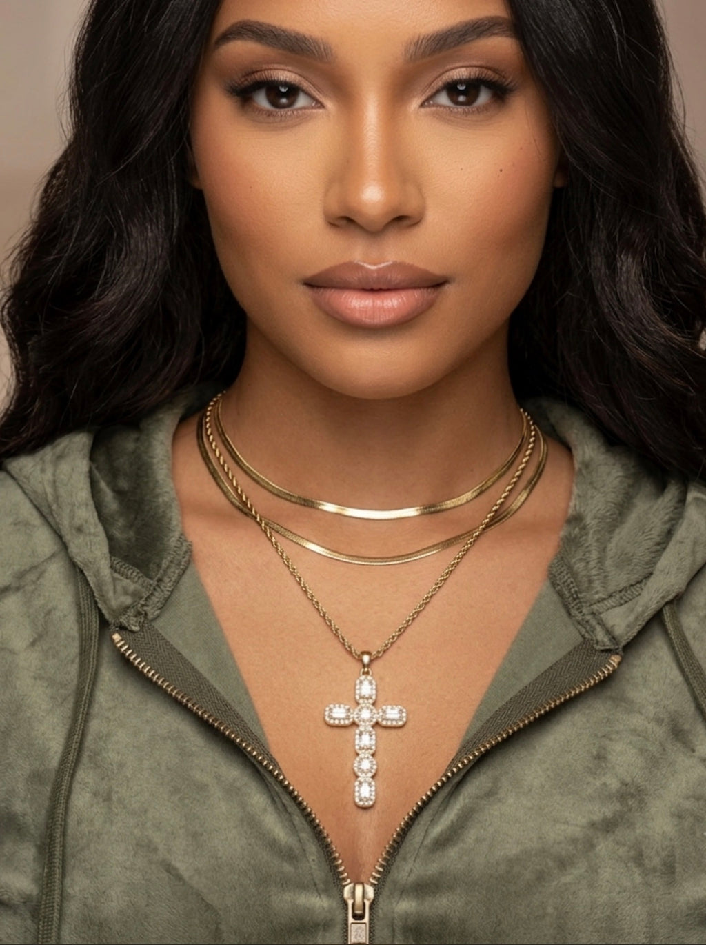 CZ Cross Pendant Necklace Stainless Steel