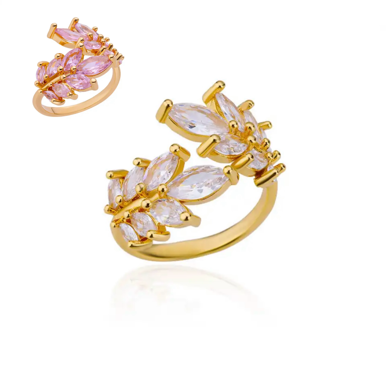 CZ Leaf Ring Stainless Steel