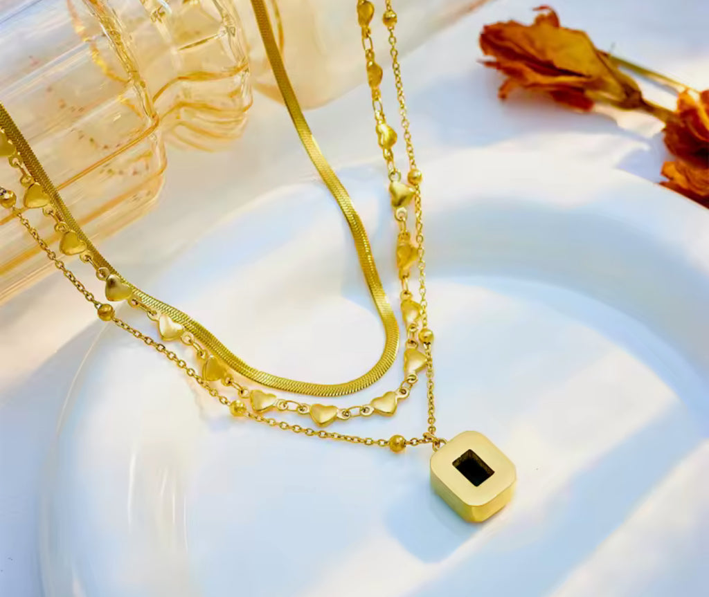 Emerald Heartbeat Layered Necklace Stainless Steel