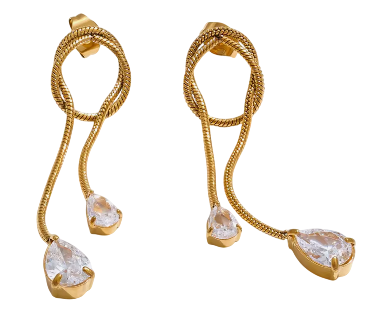 Knotted Rope CZ Drop Earrings Stainless Steel