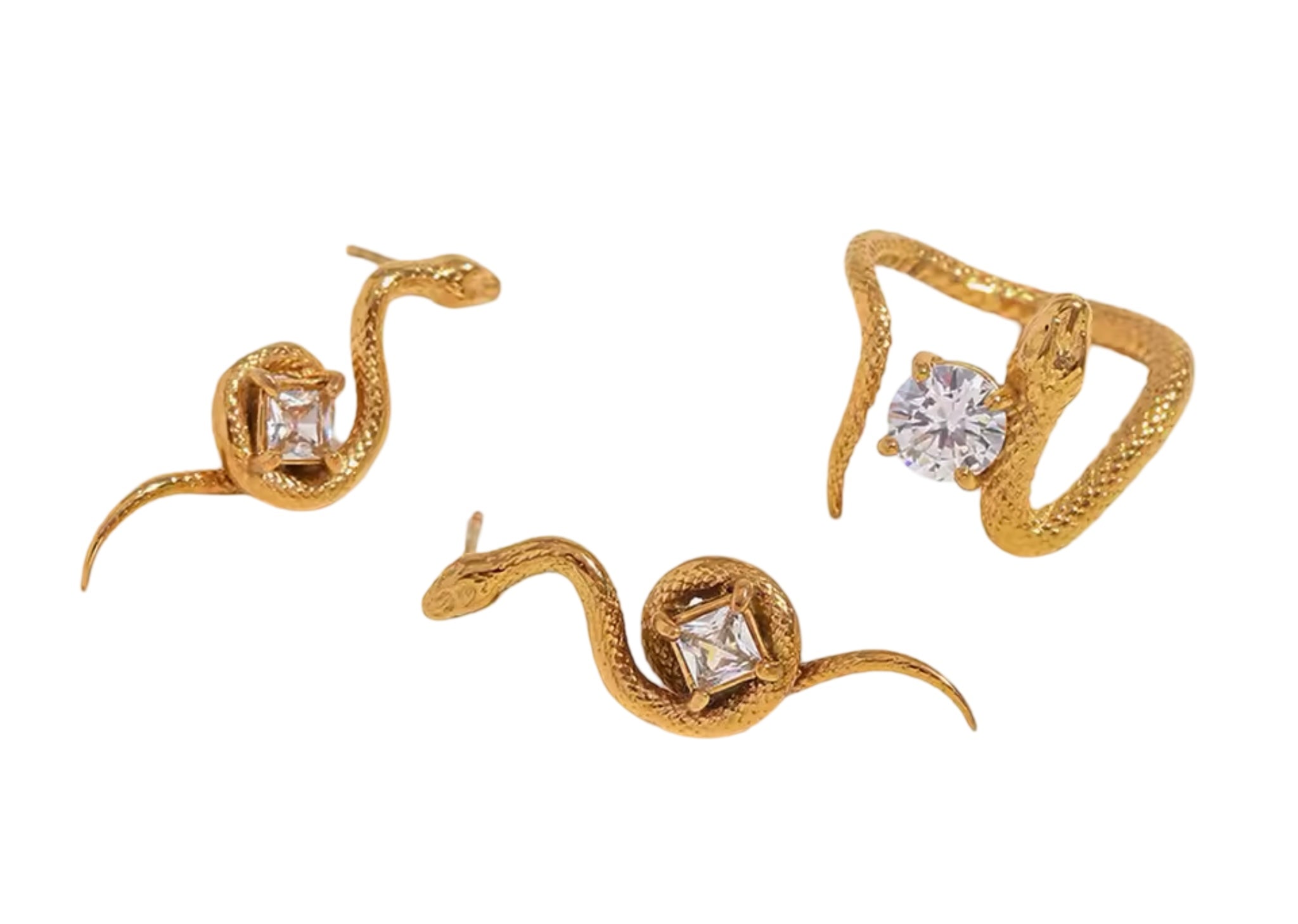 CZ Serpent Ring and Earring Set Stainless Steel