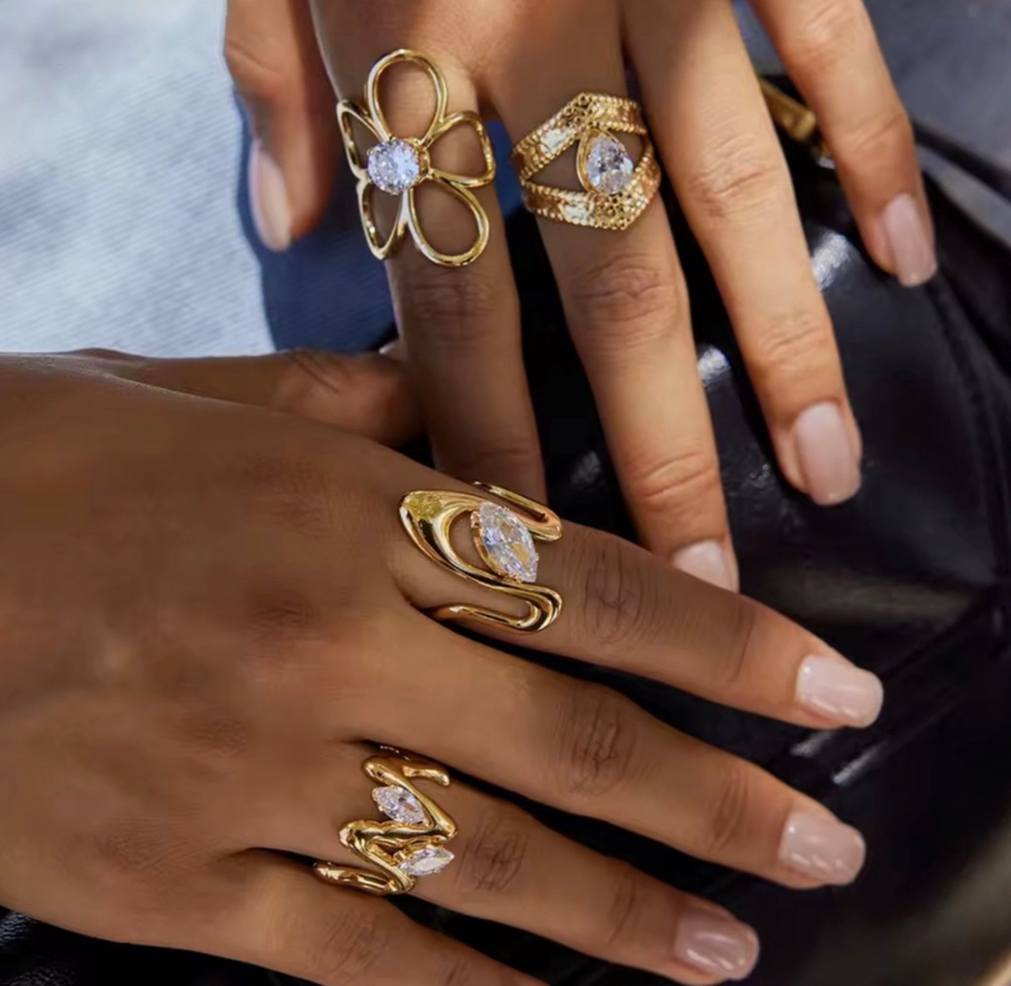 Cz ZigZag Adjustable Ring Stainless Steel