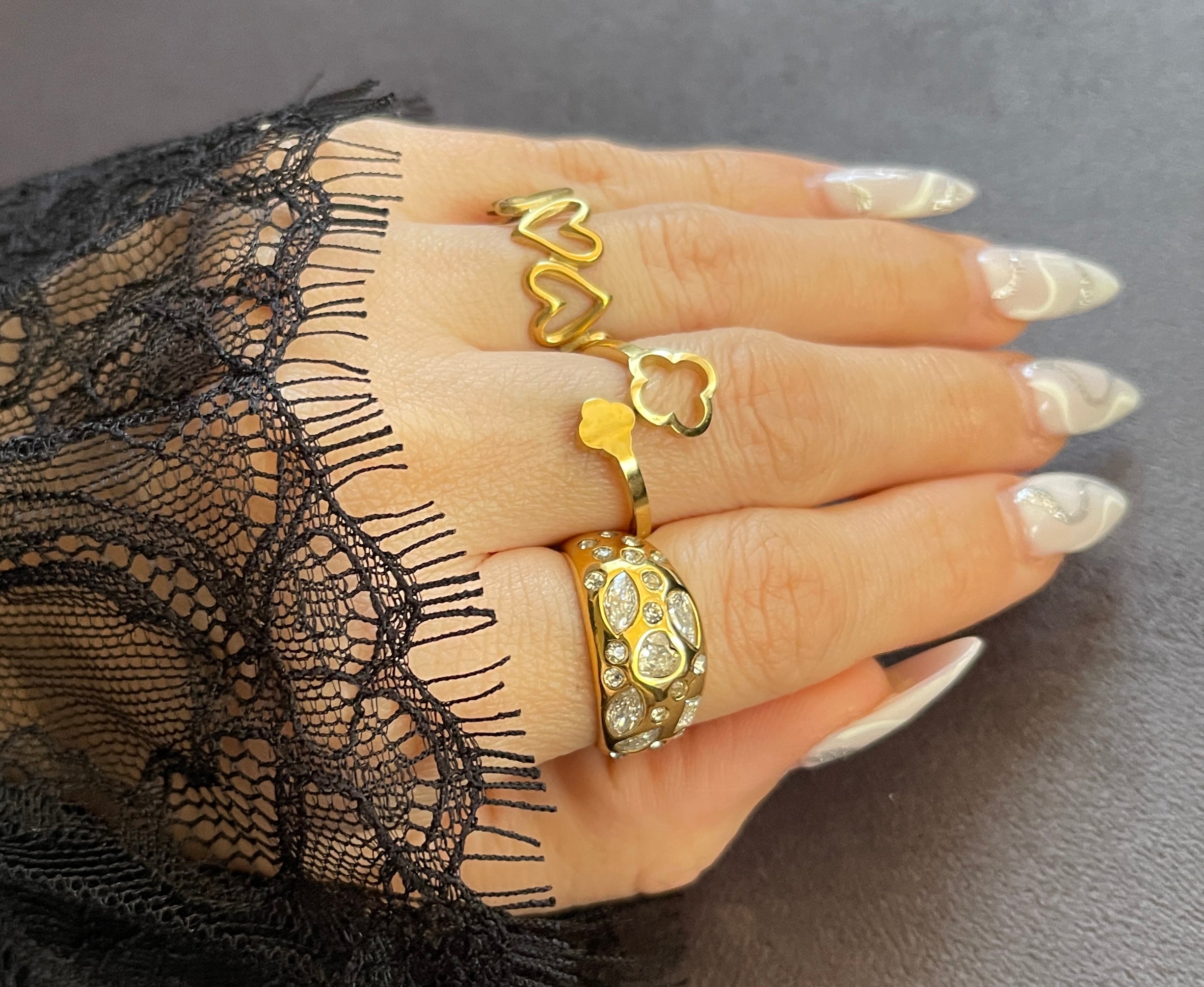 Multi Hollow Heart Ring Stainless Steel