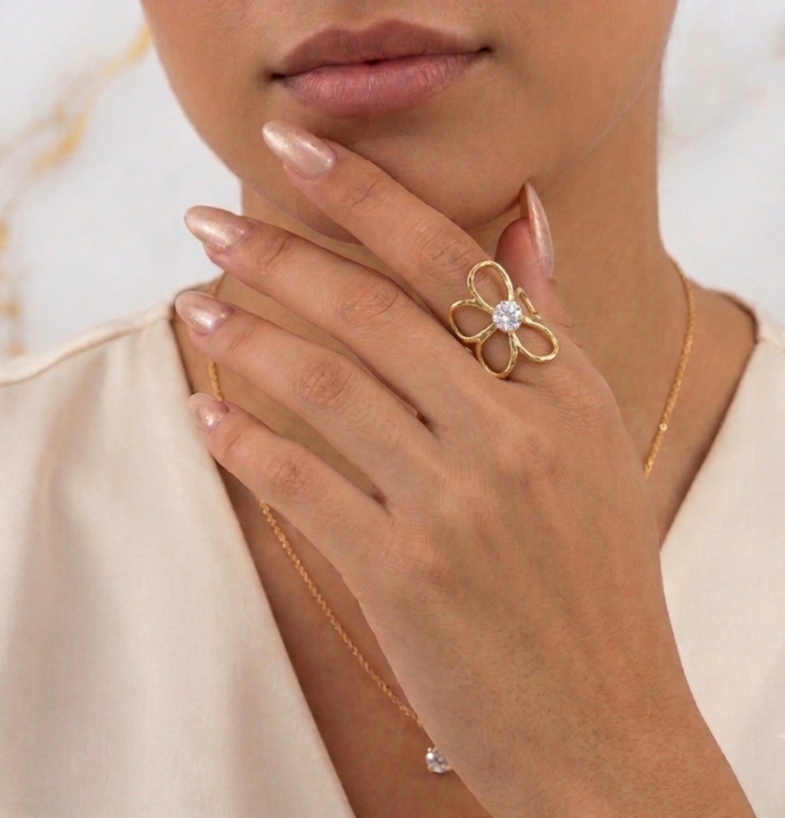 Cz Flower Adjustable Ring Stainless Steel