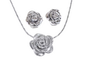 Silver Rose Necklace and Earring Set Stainless Steel