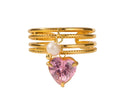 Pink Cz Heart Charm Ring Stainless Steel
