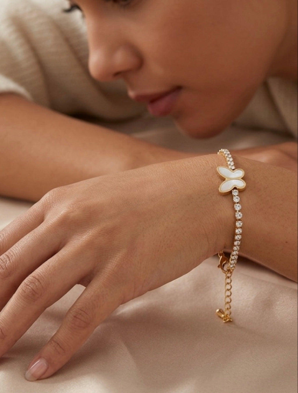 Mother of Pearl Butterfly Tennis Bracelet Stainless Steel