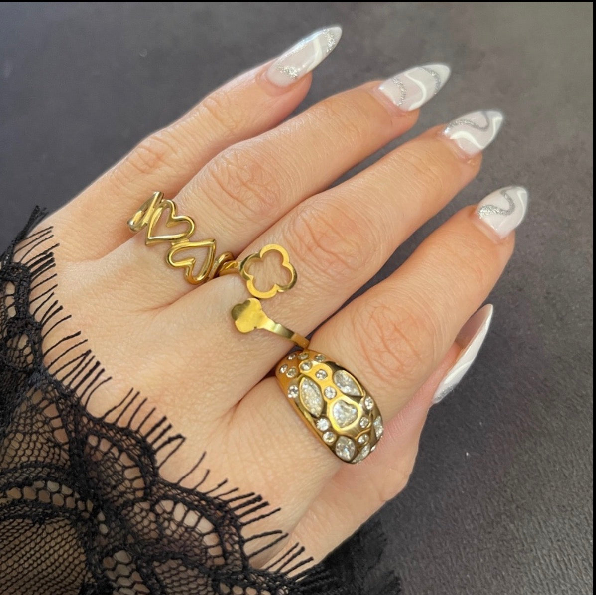 Multi Shape CZ Glamour Stainless Steel Ring