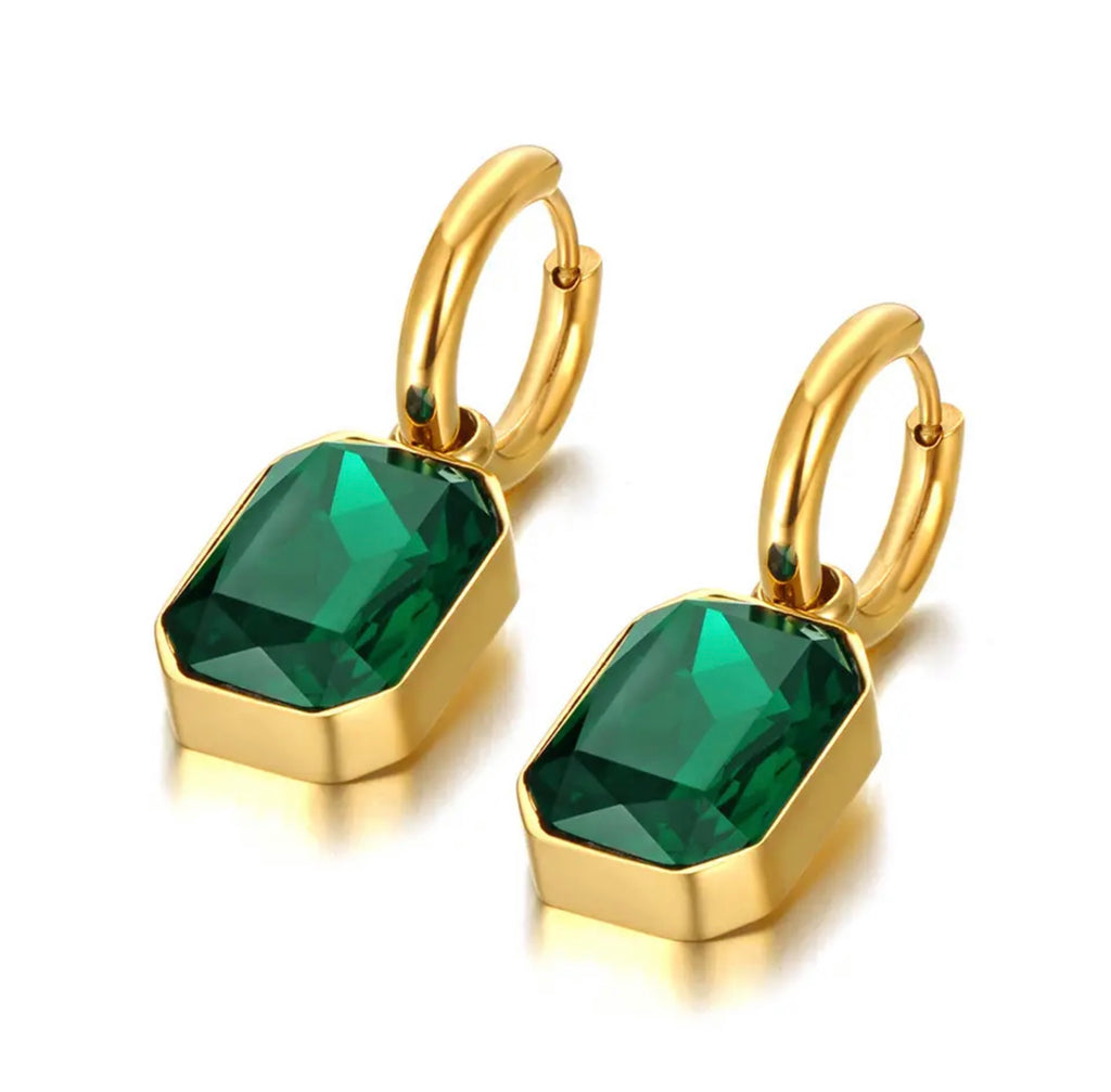 Radiant Crystal Charm Dangle Earrings Stainless Steel