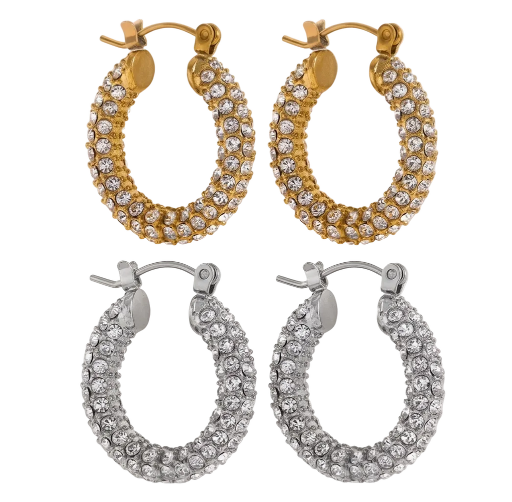 Pave CZ Hoop Earrings Stainless Steel