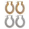 Pave CZ Hoop Earrings Stainless Steel