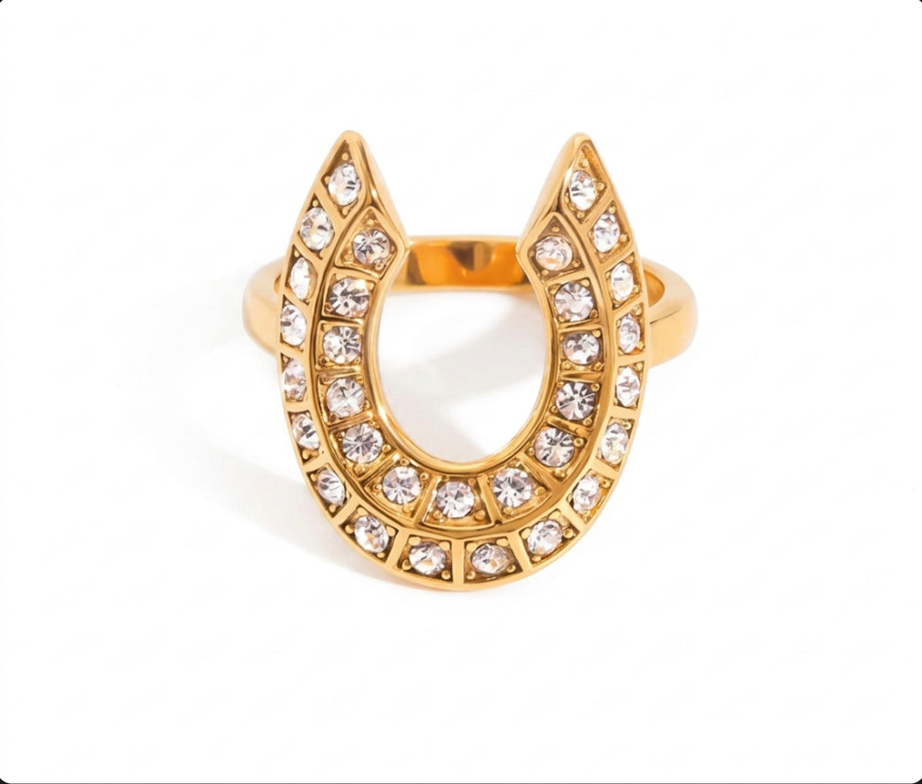 Pave CZ Horseshoe Ring Stainless Steel