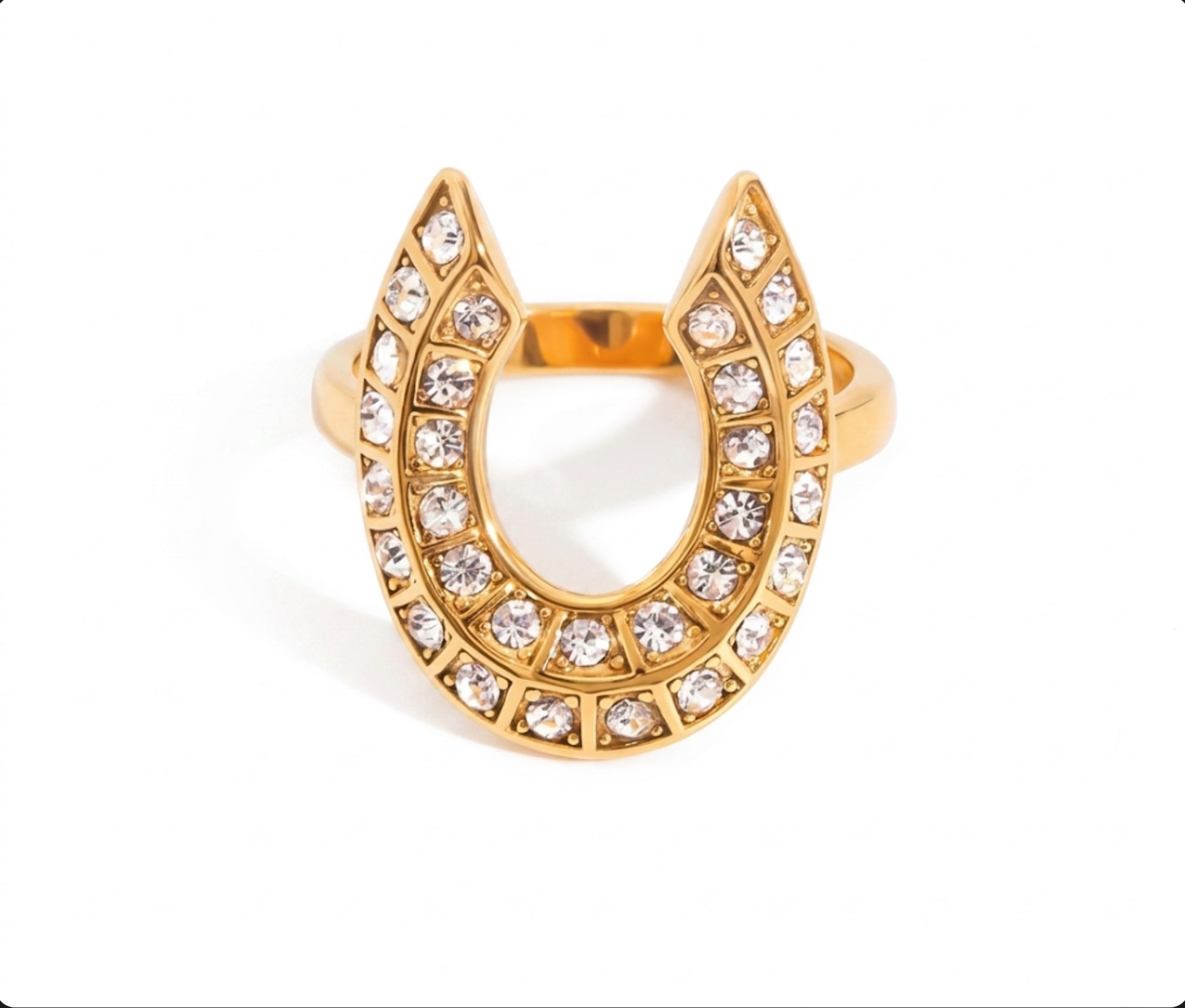 Pave CZ Horseshoe Ring Stainless Steel