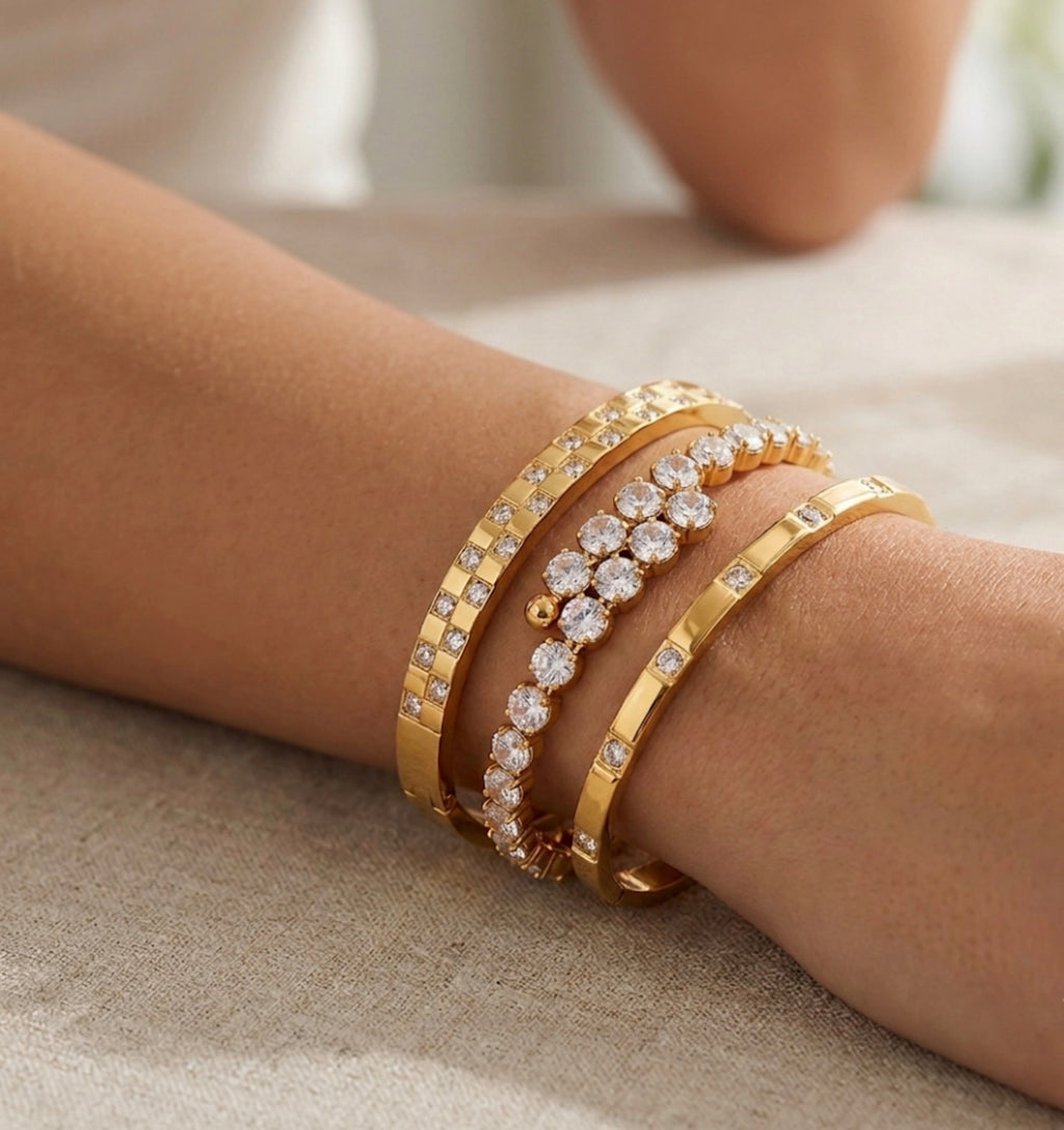 CZ Crossover Bangle Bracelet Stainless Steel
