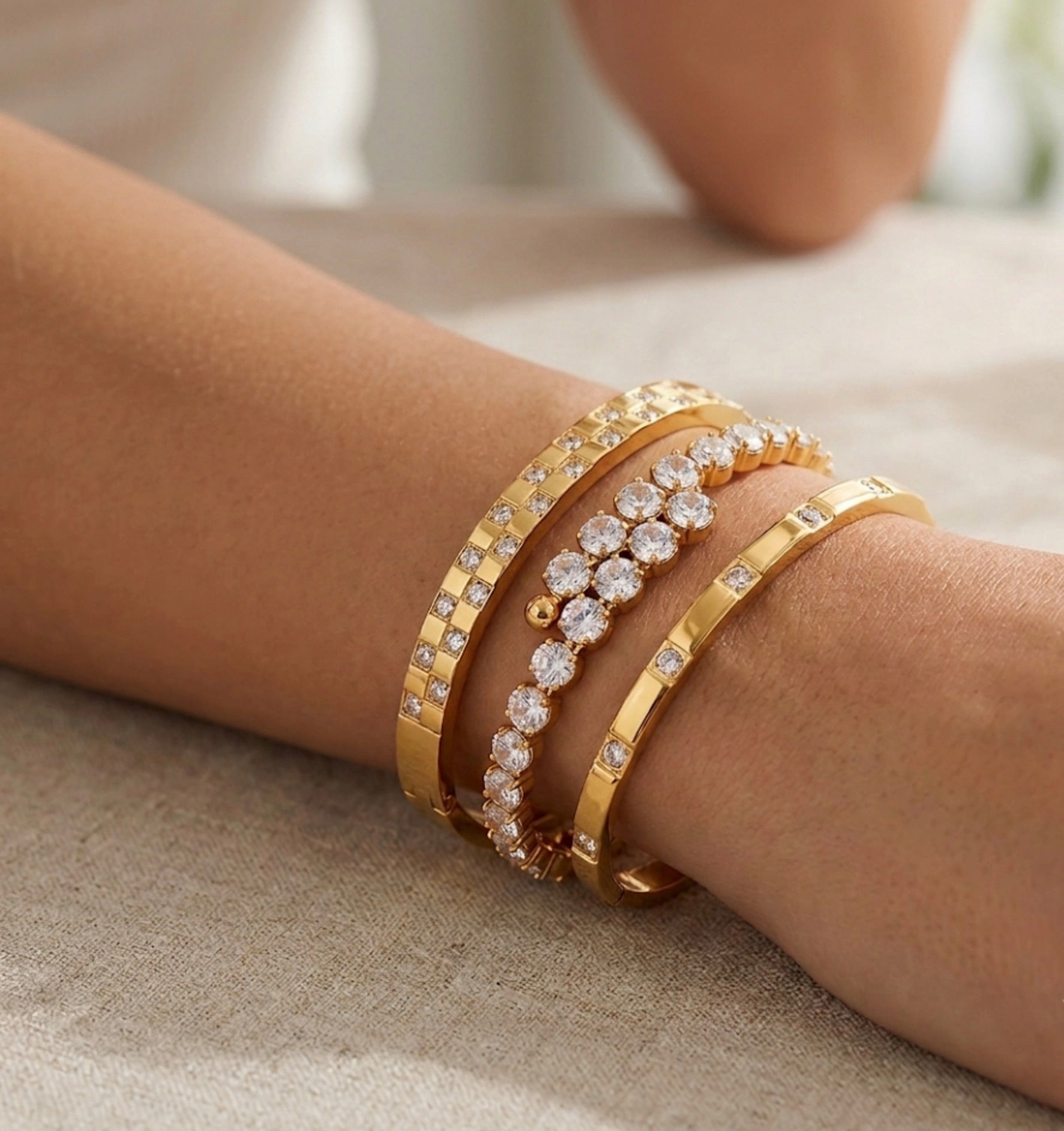 CZ Crossover Bangle Bracelet Stainless Steel