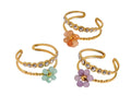Crystal Beaded Flower Layered Ring Stainless Steel