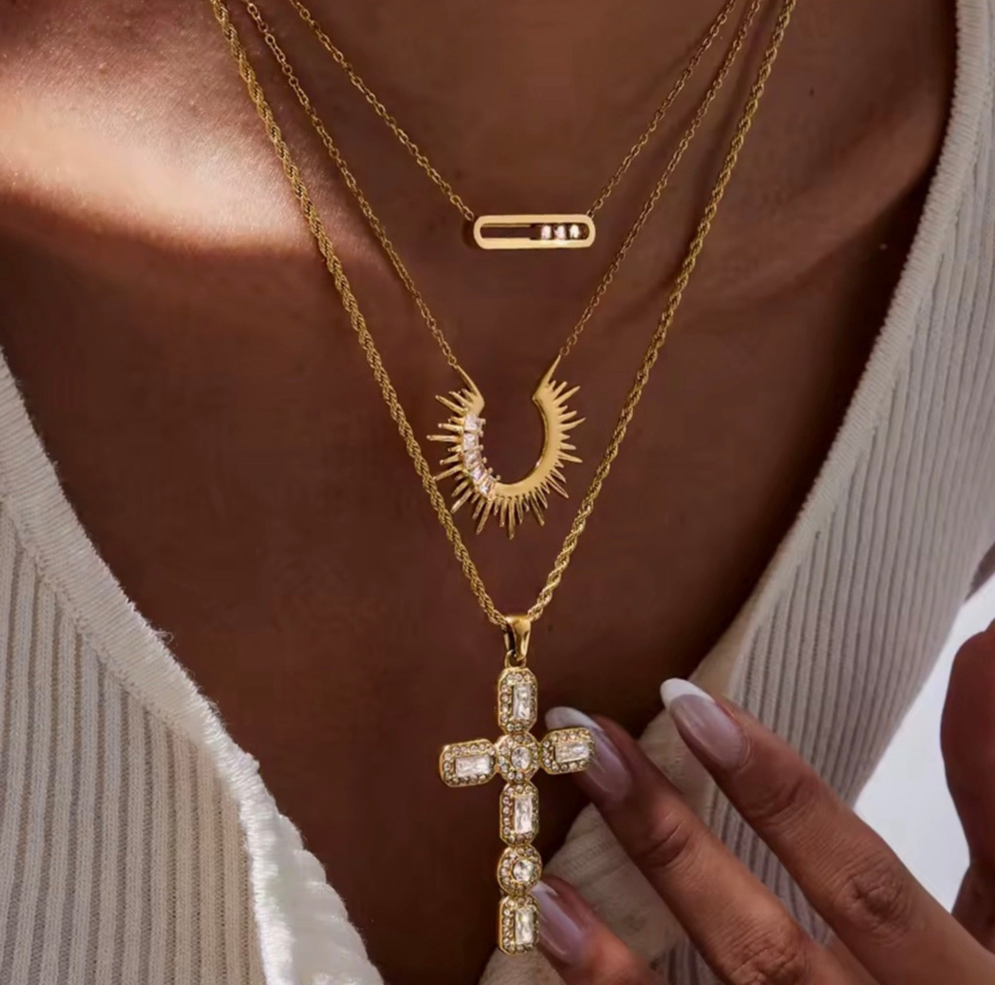 CZ Cross Pendant Necklace Stainless Steel