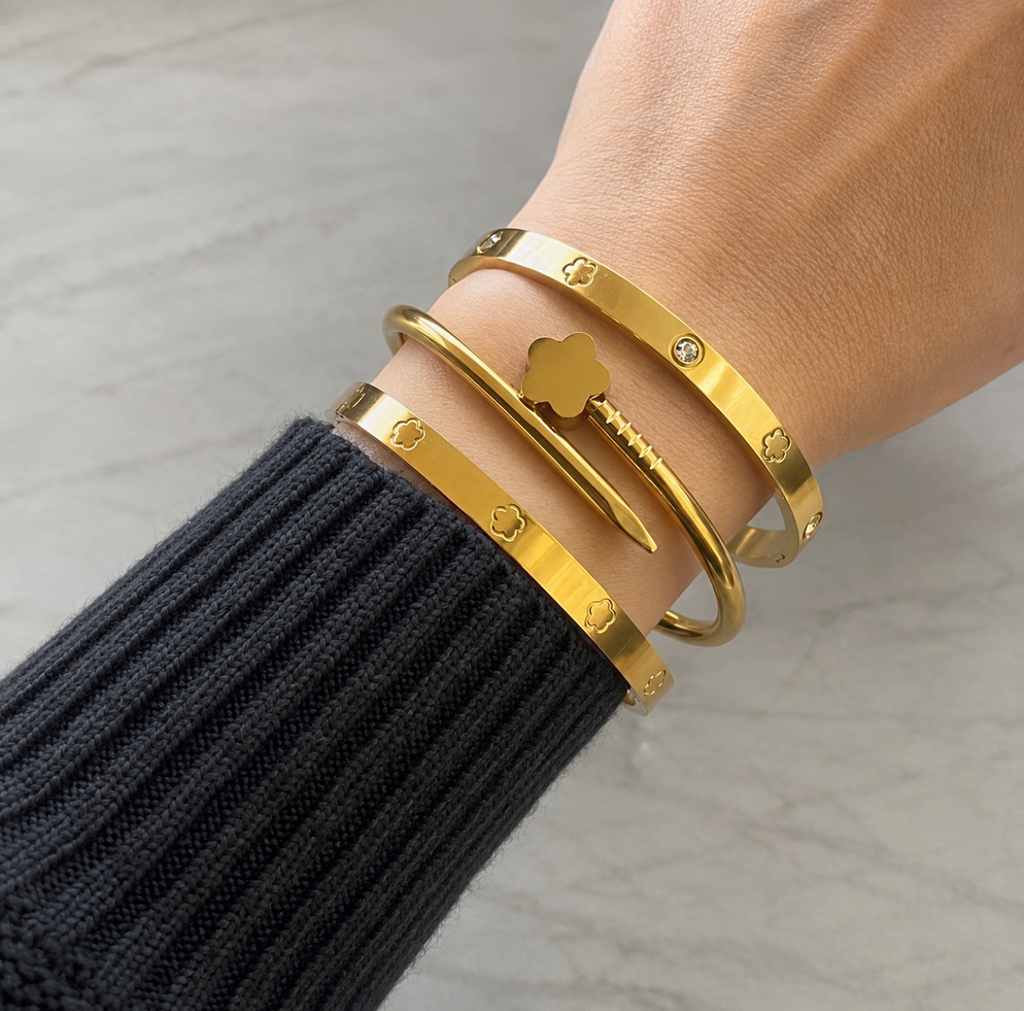Flower Gold Bangle Set Stainless Steel