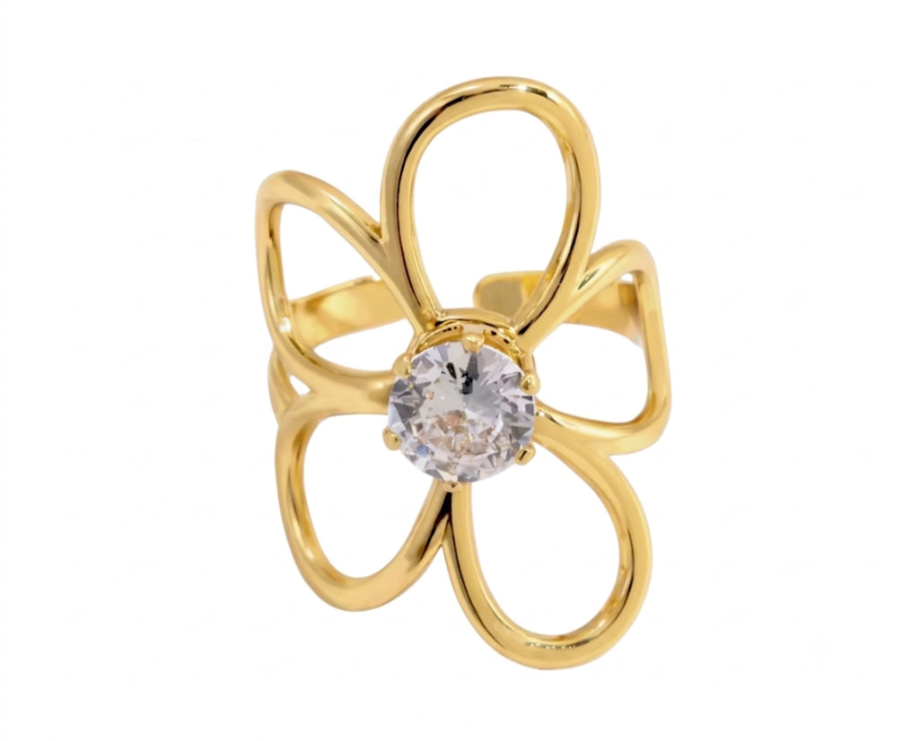 Cz Flower Adjustable Ring Stainless Steel