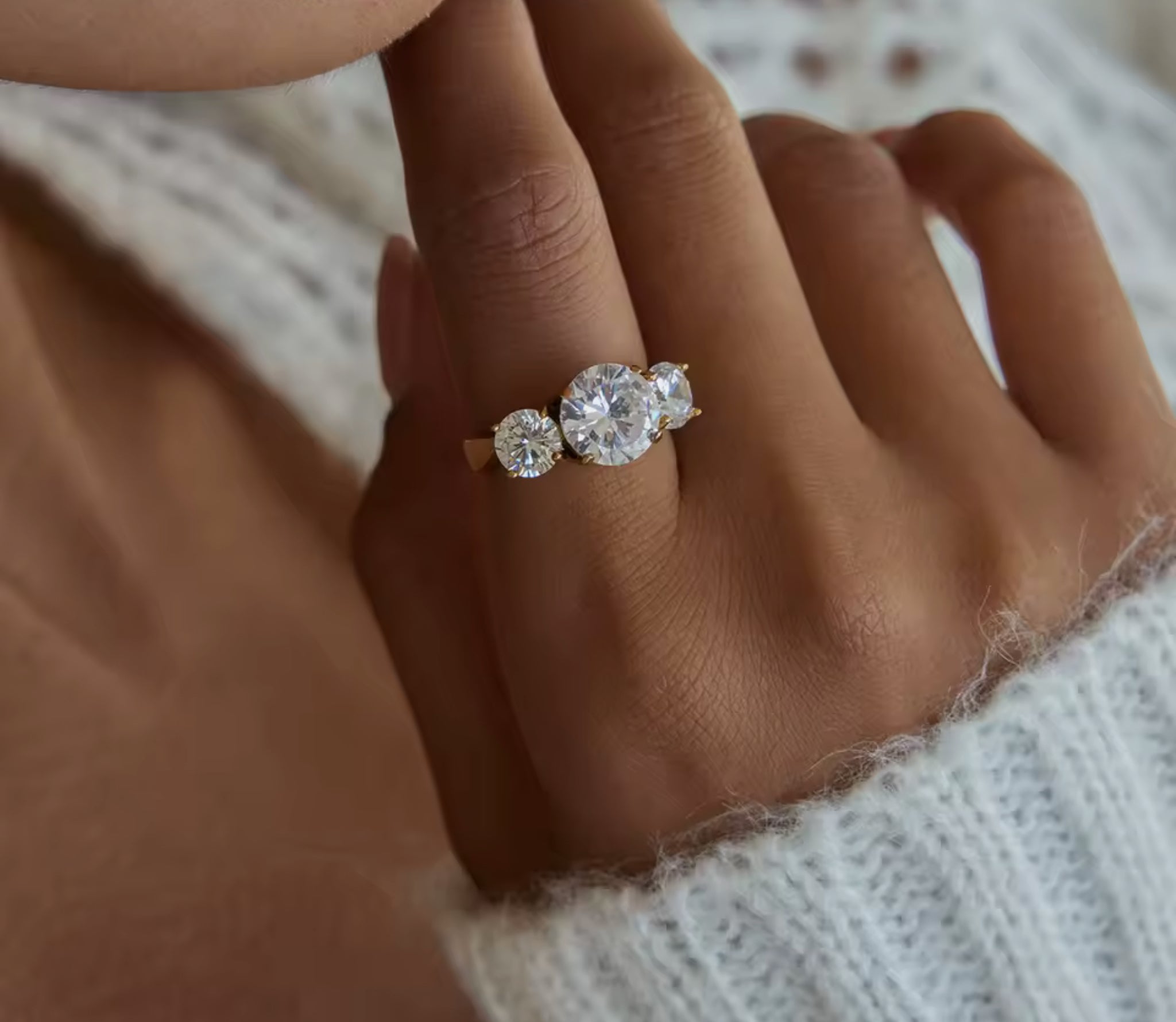 CZ Past, Present, Future Trilogy Ring Stainless Steel