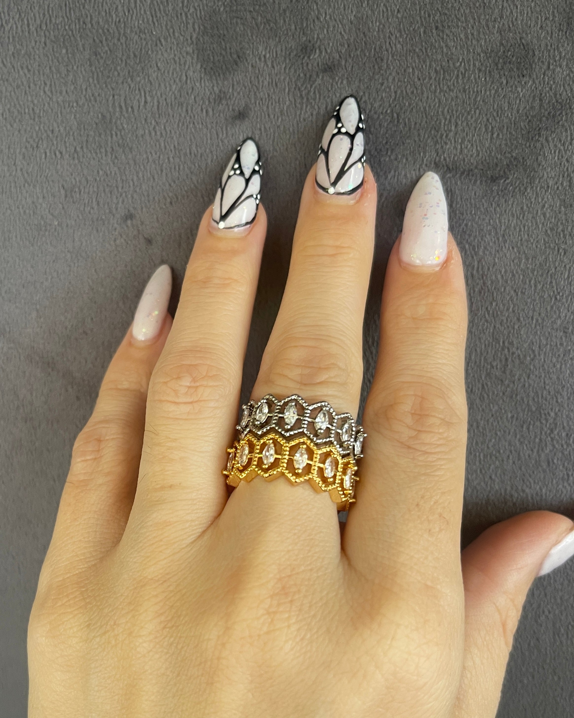 CZ Honeycomb Ring Stainless Steel