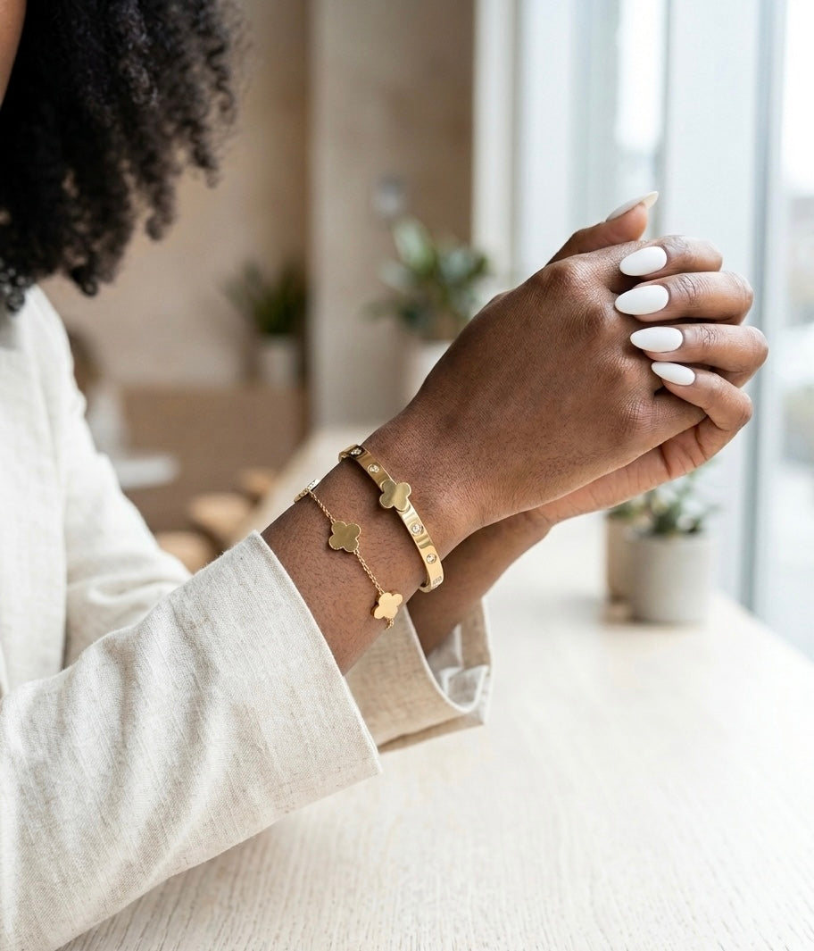 Gold Clover Bracelet Set Stainless Steel