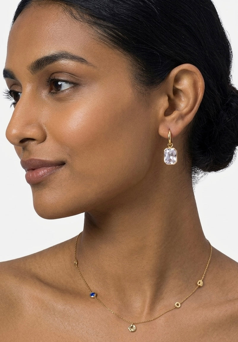 Radiant Crystal Charm Dangle Earrings Stainless Steel