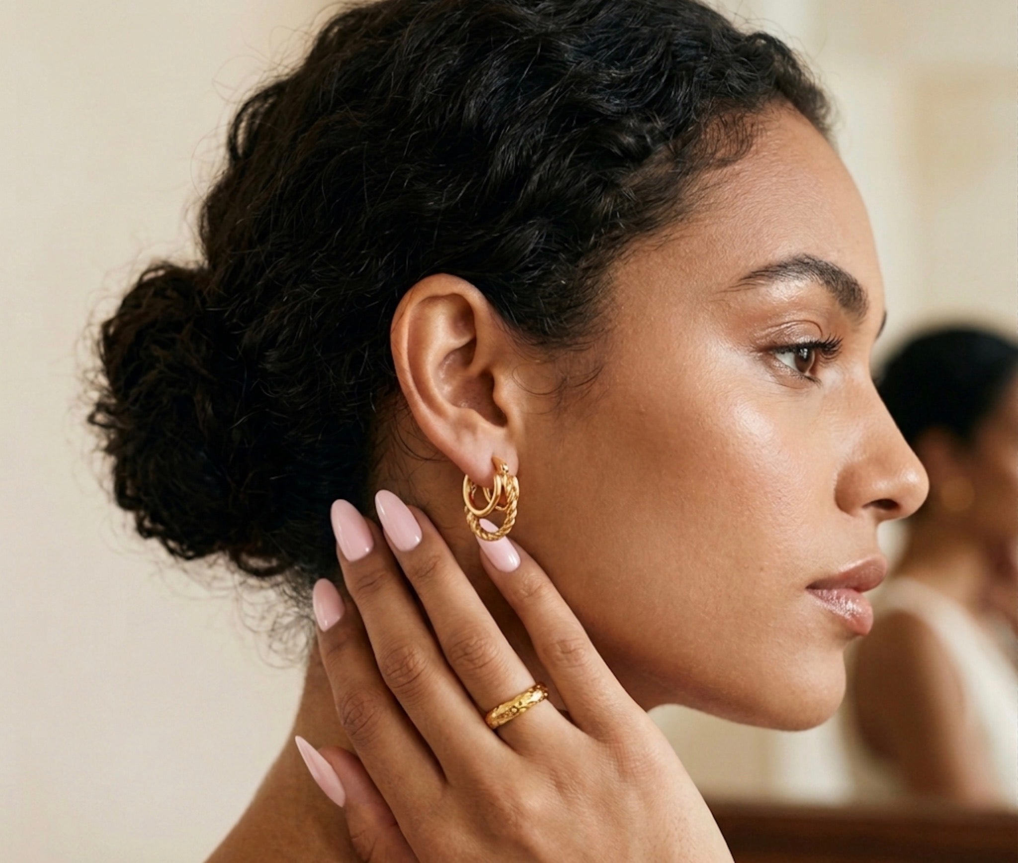 Twisted Triple Hoop Gold Earrings Stainless Steel