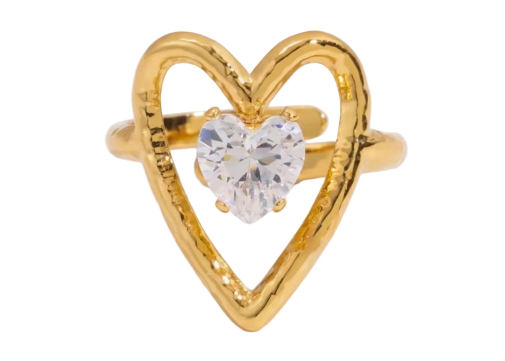 Cz Heart Adjustable Ring Stainless Steel