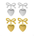 Bow Heart Dangle Earrings Stainless Steel